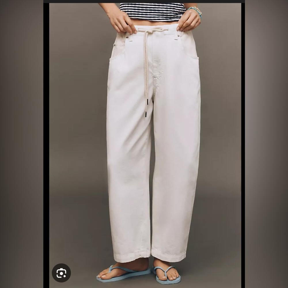 American Eagle Outfitters stretch Off-White Straight-Leg Drawstring Jeans